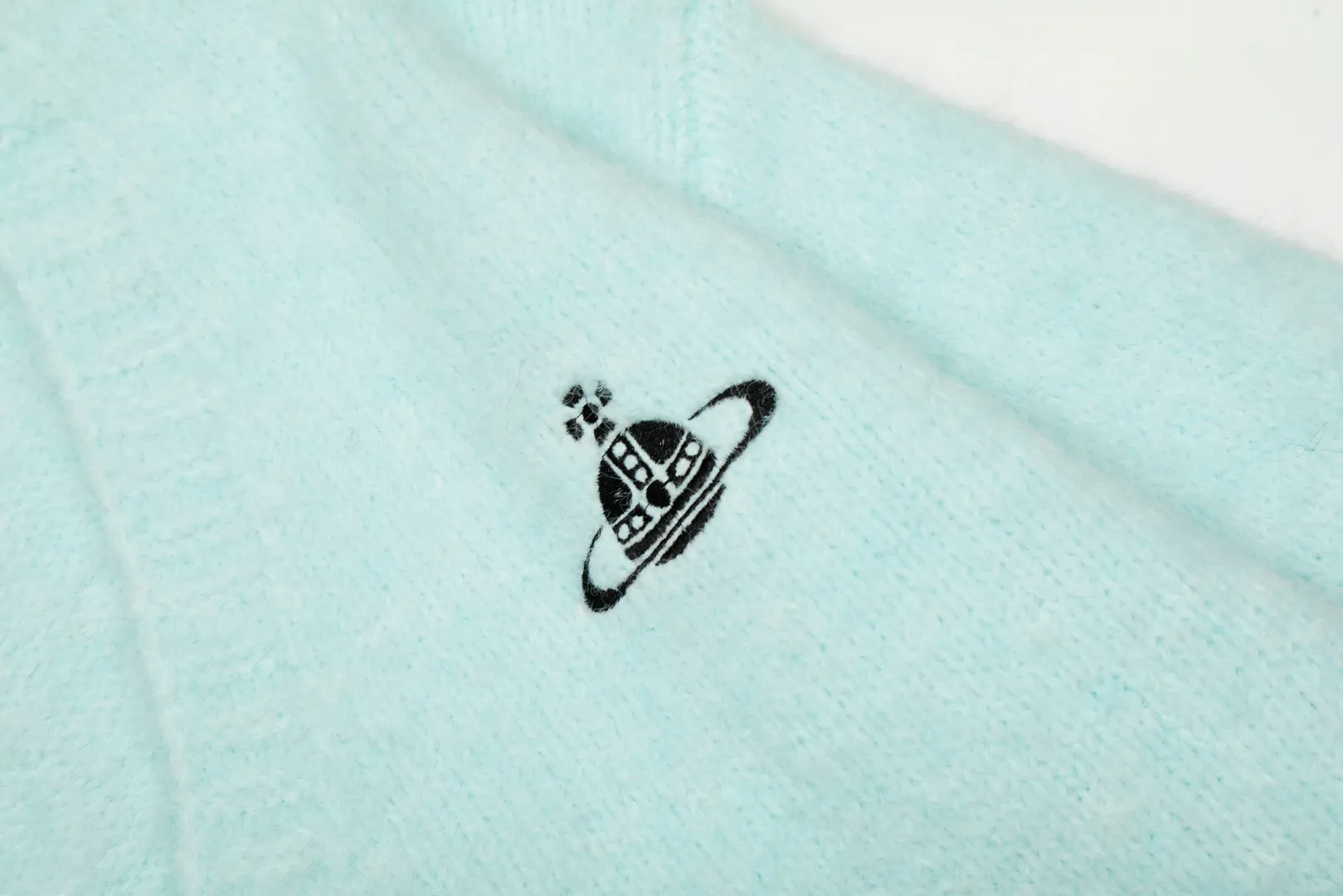 VIVI top quality - limited to Japan" vivienne west wood 25th autumn and winter new three-color wool embroidered cardigan Color: Gray Pink Blue Size: S M L
